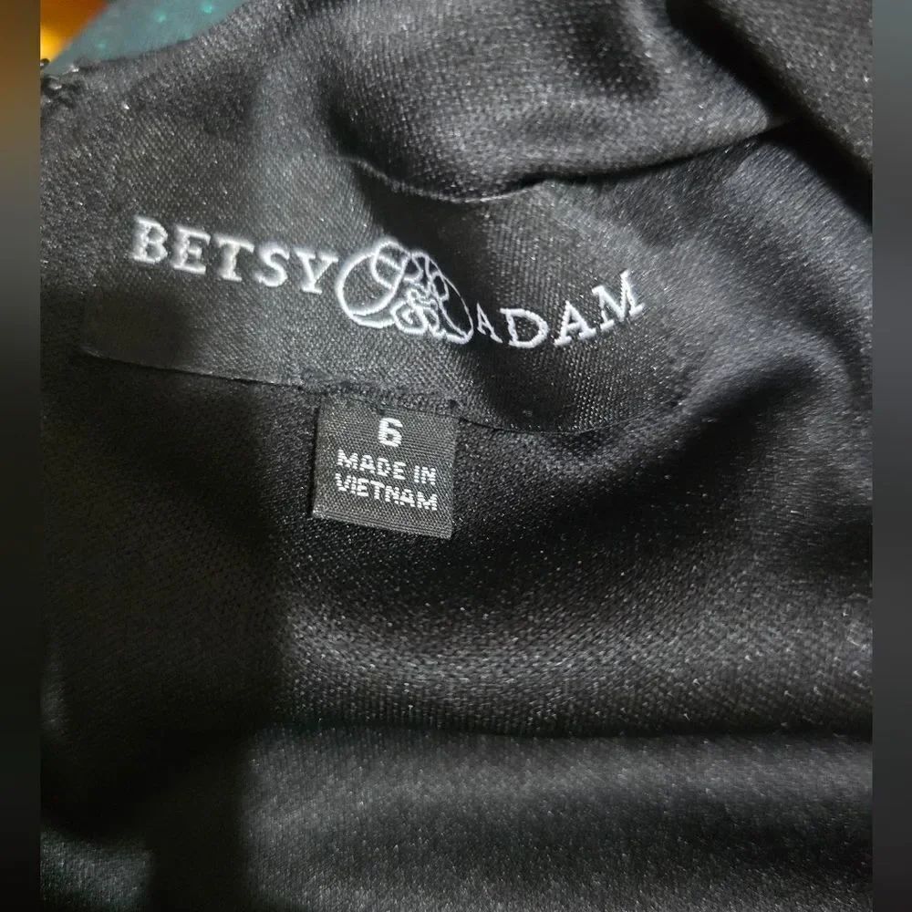 Betsy & Adam Berkley V-Neck Jersey Pleated Glitter Dress NWOT Sz 6 Teal/Black - Picture 5 of 5